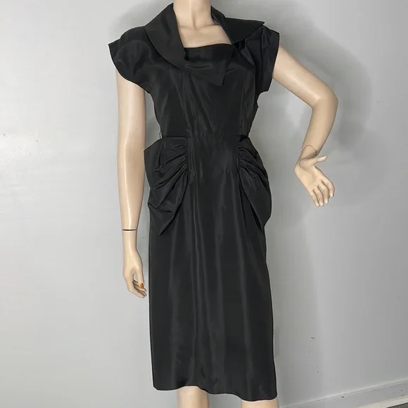 1950sBlack Taffeta Dress with Front Bow